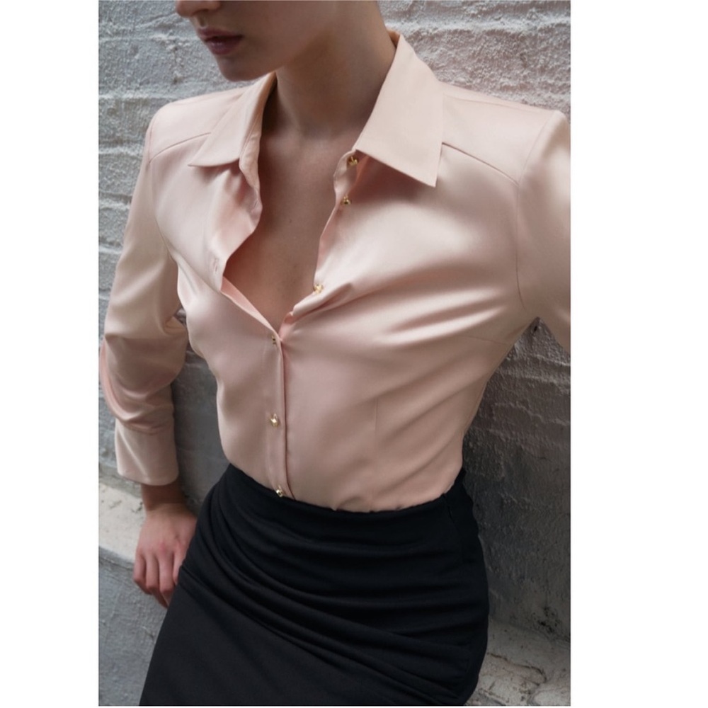 Zara Satin Effect Shoulder-pad Bodysuit Size Large